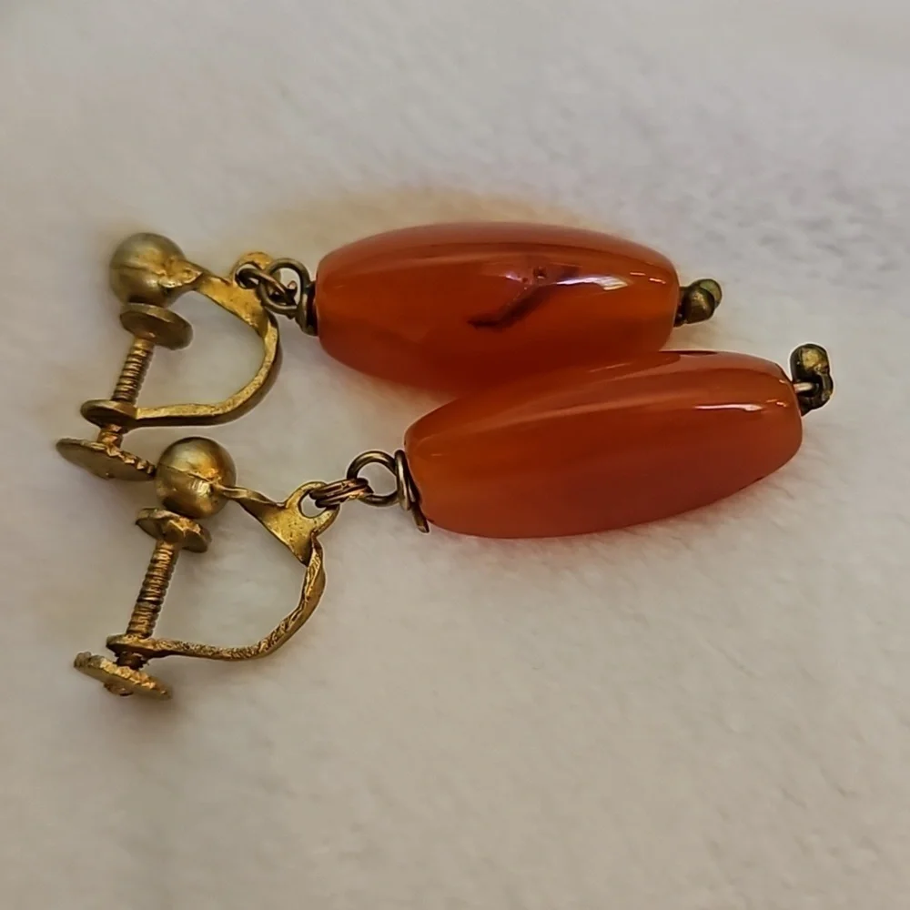 Antique Estate Carnelian Screw-on Earrings